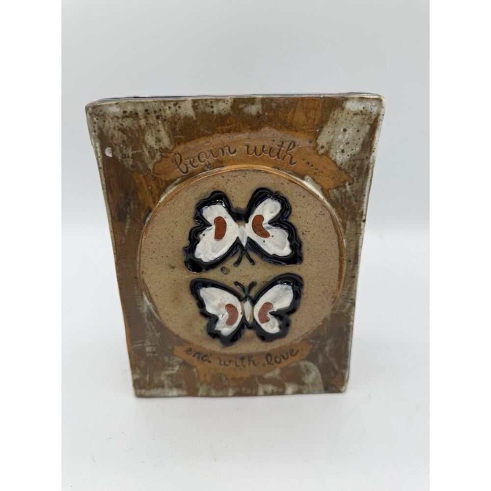 Vintage Joy Elaine Pottery Vase Butterfly Japan End With Love